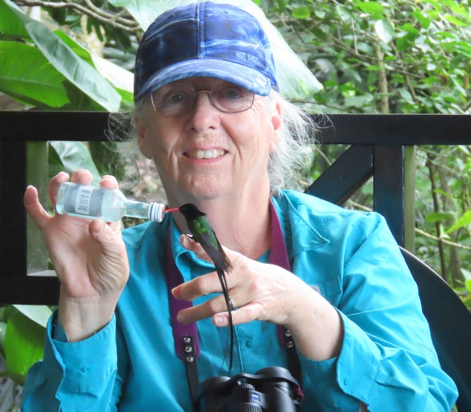 Eileen feeding Red-billed Streamertail JAM24a Brian Keelan